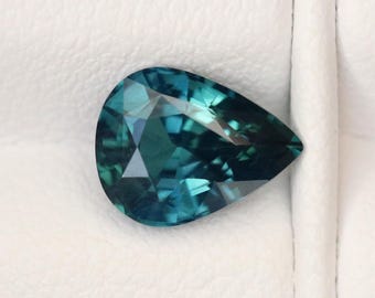 Natural Teal Sapphire 1.51 carats, Blue Green Pear Cut Unheated Gemstone