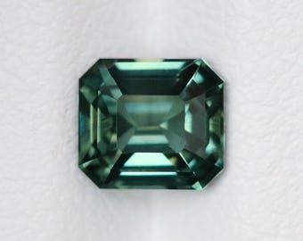 Natural Australian Green Sapphire 1.66 CT, Engagement Ring Stone, Parti Sapphire, Emerald Cut
