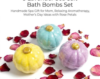 3 bombe da bagno al sale marino e lavanda, regalo spa fatto a mano, petali di rosa inclusi