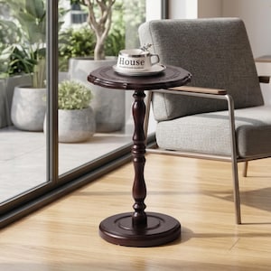 Solid Wood Round Side Table Small Drink Table Minimal End Table for Living Room Bedroom Reading Corner Accent Table Brown