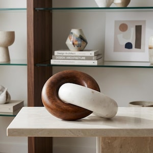 Marble and Wood Knot Decor Sculpture - Coffee Table Centerpiece for Living Room, Shelf Decor Accent, Minimal Geometric Home Decor