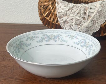 NL Excel Somerset Cereal Bowl – Blue Floral Ribbon Porcelain with Silver Trim