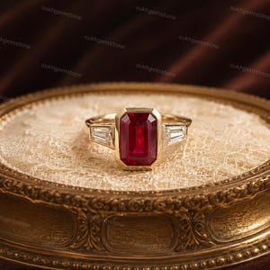 Red Ruby Ring 925 Sterling Silver, Emerald Cut Ruby Ring, Engagement Ring, July Birthstone Jewelry, Women Minimalist Ring, Gift for Her