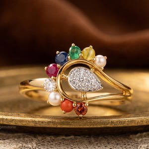 Navaratna Ring, 925 Sterling Silver, Peacock Style Multi Gemstone Ring, Vedic Astrology Jewelry, Nine Gems Healing Ring, Spiritual Gift
