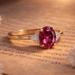 Anello ovale con rubino e zaffiro, anello in argento sterling 925, anello di fidanzamento con gemma rossa, anello di promessa in stile vintage, gioiello con pietra portafortuna di luglio