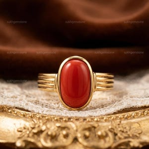 Natural Red Coral Ring, 925 Sterling Silver, Oval Moonga Ring for Astrology, Statement Red Gemstone Ring, Minimalist Jewelry, Gift for Her