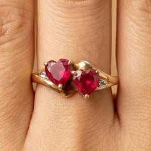 Double Heart Ruby Ring in 925 Sterling Silver, Two Stone Toi et Moi Ring, Heart Cut Red Gemstone Promise Ring, Anniversary Gift for Her