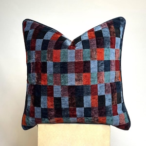 Kissenbezug aus Baumwolle, mehrfarbiges Patchwork-Kissen, kariertes Design, quadratisch, moderne Wohnaccessoires