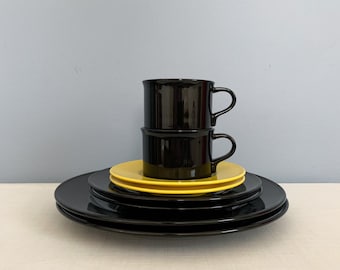 One Vintage Mikasa Black Plus Set - Dinner Plate, Salad Plate, Cup and Saucer - Two Available