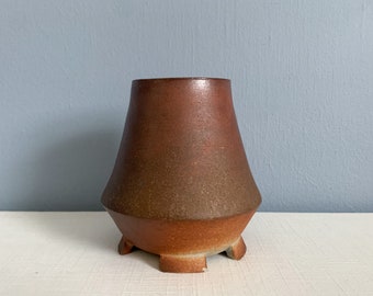 Vintage Soda Fired Footed Studio Pottery Vessel