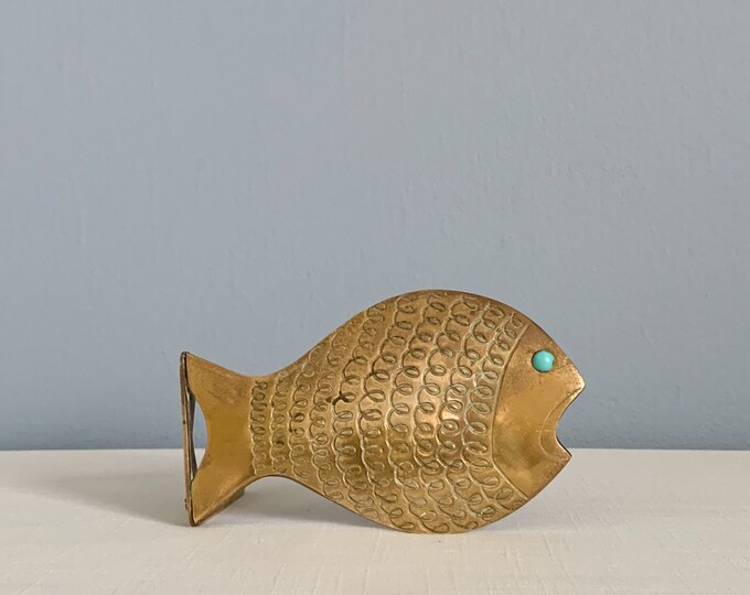 Vintage Brass Fish Bookend Inlaid Eilat Stone Etsy