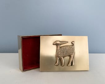 Vintage Brass Lidded Box with Gazelle Relief Decor - Trinket Box