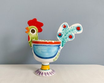 Vintage Mid Century Modern Giovanni Desimone Hand Painted Ceramic Centerpiece Chicken Bowl