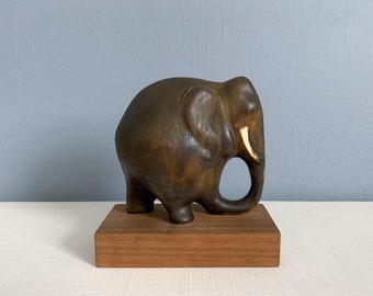 Vintage Maigon Daga Studio Art Pottery Elephant Sculpture - Mike Daga Ceramic Mammoth - Signed