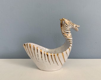 Vintage Bitossi Pottery for Goodfriend Imports Gold and White Zebra Bowl