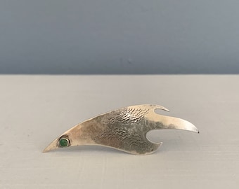 Vintage Abstract Silver Bird Brooch with Stone Eye Detail