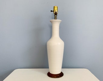 Vintage Hand Thrown Lamp - Ribbed Surface with White Glaze