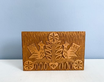 Vintage Polish Hand Crafted Wood Box with Decorative Design - Folk Art Poland Two Birds on a Tree