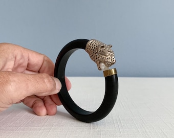 Vintage Ebony and Sterling Panther Bracelet Bangle