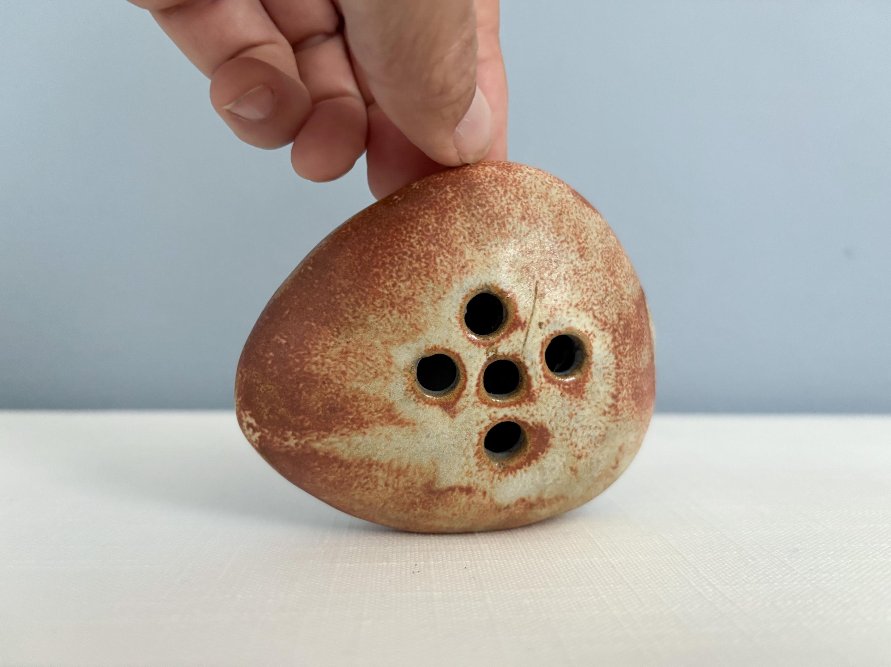 Small Vintage Gotek Studio Pottery Pebble Pot - Signed Flower Frog Colonia Tovar