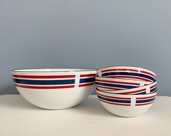 Vintage Club Celebration Norway Set of 5 Bowls - Blue Red and White Enamel