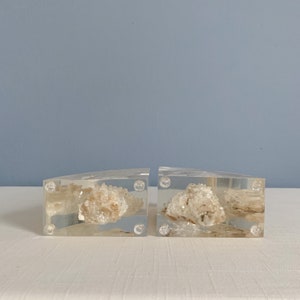 Vintage Mid Century Modern Lucite Bookends with Embedded Calcite image 8