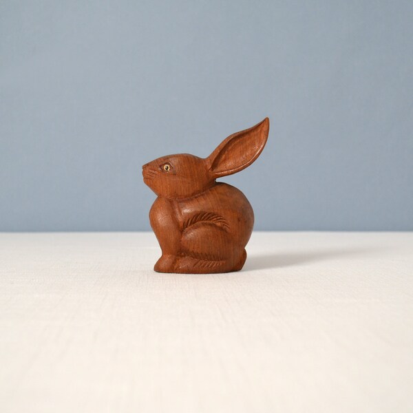 Vintage Netsuke Carved Wood Rabbit Figurine