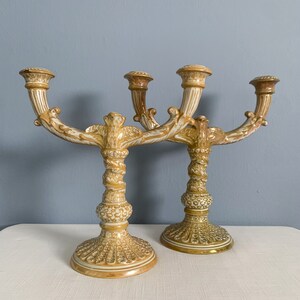 Early 20th Century Cantagalli Italy Lustre Majolica Faience Ceramic Candleholders image 2