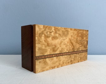 Vintage Hand Crafted Mixed Woods Jewelry Box with Decorative Inlay Detail