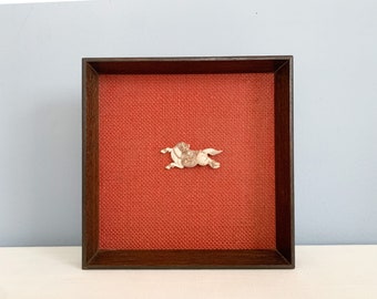 Vintage Netsuke Horse Mounted on Board Framed and Signed