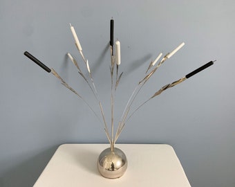 Vintage Modernist Kinetic Cattails Kinetic Silverplated Sculpture Made in Italy