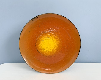 Large Vintage Hanova of Pasadena Brutalist Yellow and Orange Enamel Platter