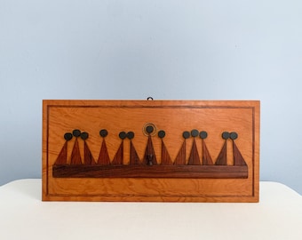 Vintage Mexican Modernist Last Supper Wall Plaque - Mixed Woods Abstract Religious Plaque