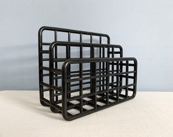 Vintage Black Plastic Desk Organizer by Yaffa - Grid Catch All