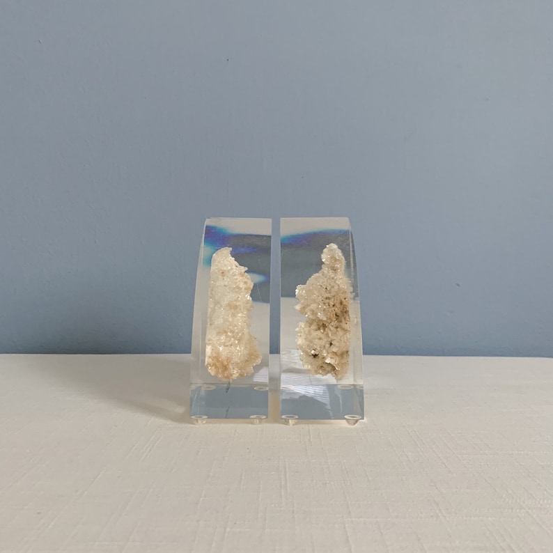 Vintage Mid Century Modern Lucite Bookends with Embedded Calcite image 5
