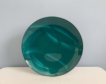 Pristine Vintage Cathrineholm Fjaer Cathedral Serving Platter - Stainless Steel and Sea Green Enamel