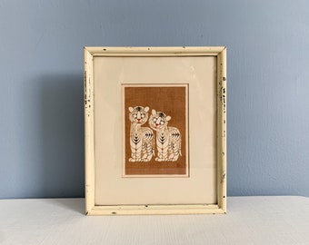 Vintage Japanese Katazome Print - Tiger Cubs by Toshijiro Nenjiro Inagaki