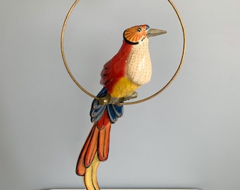 Large Vintage Papier Mache Bird on Perch by Arco Tonala Mexico - Folk Art