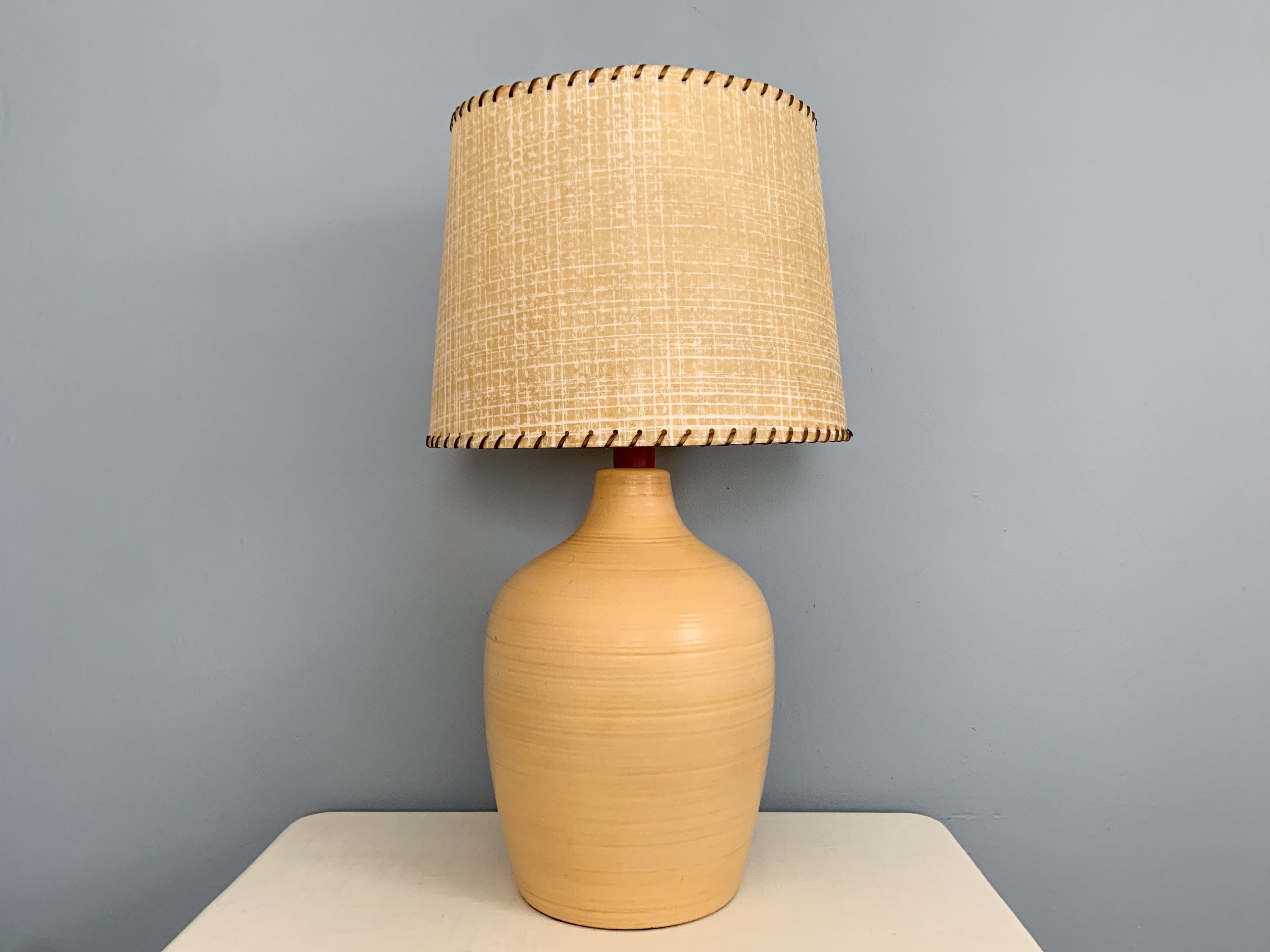 Vintage Large Studio Pottery Hand Thrown Lamp Ribbed Surface