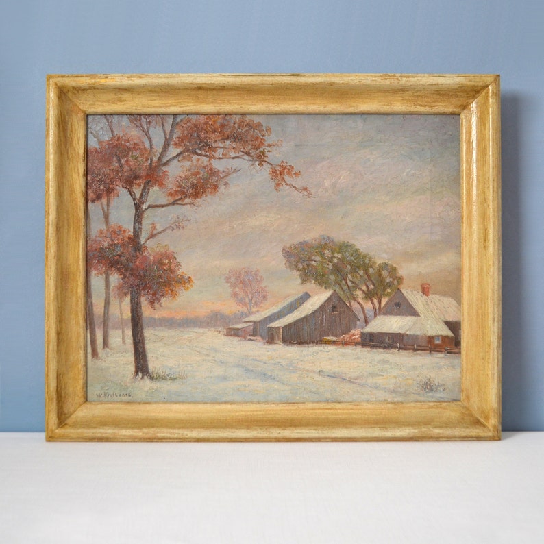 Original William Krullaars Oil on Canvas Snow Landscape Painting image 1