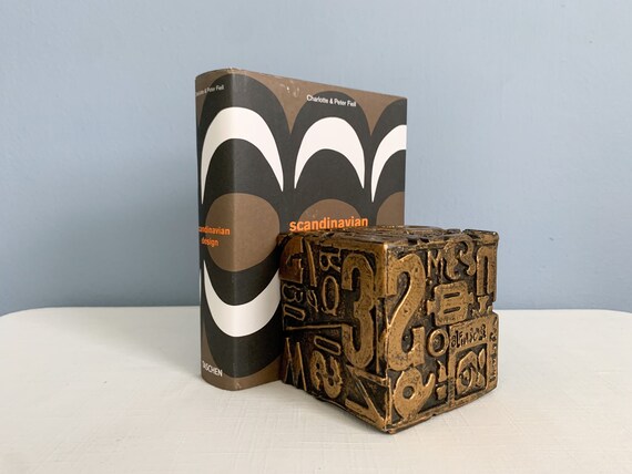 Vintage Sheldon Rose Alpha Sculpt Typographic Cube Bookend