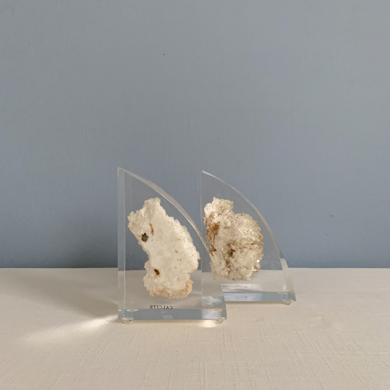 Vintage Mid Century Modern Lucite Bookends with Embedded Calcite image 3