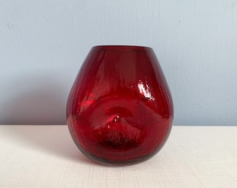 Small Vintage Pilgrim Crackle Glass Indent Ball Ruby Vase