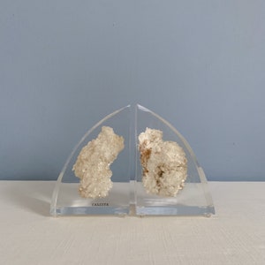 Vintage Mid Century Modern Lucite Bookends with Embedded Calcite image 2