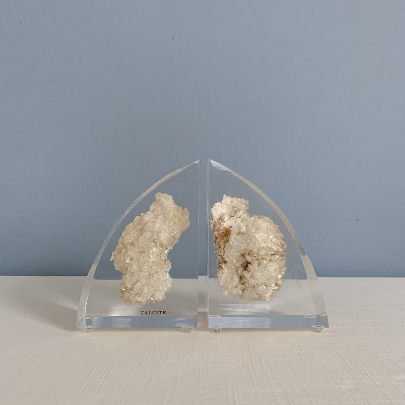 Vintage Mid Century Modern Lucite Bookends with Embedded Calcite image 2