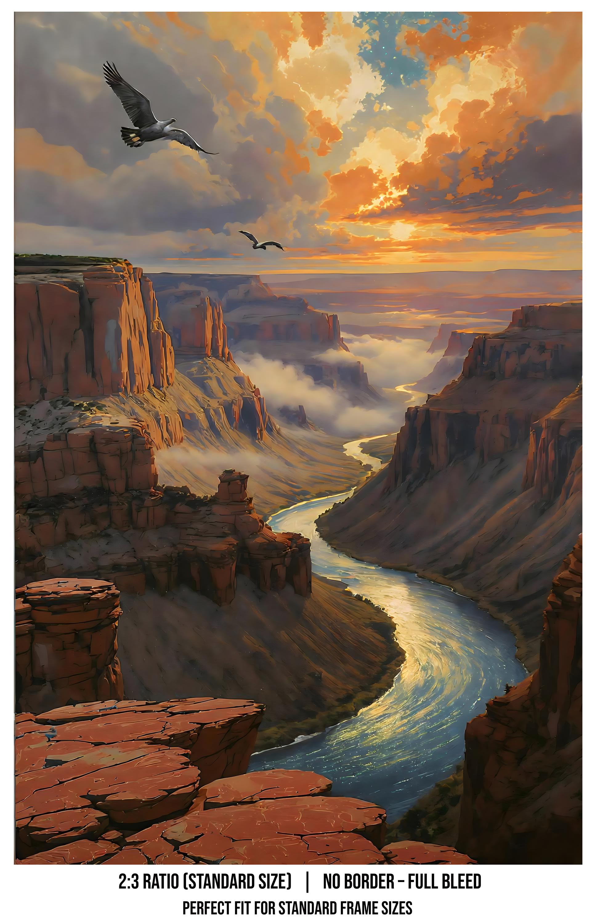 Vintage style poster illustration of Grand Canyon National Park scenery