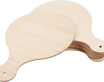 Tabla de cortar redonda de madera sin acabado con asa, 23 x 16 cm. Tabla de cortar de madera para manualidades, charcutería y alimentos.
