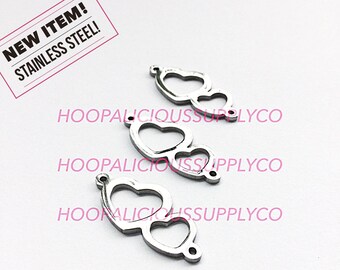 50PCs 304 Stainless Steel Double Heart Connectors Charms Pendants Craft DIY 
