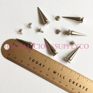 50PCS Silvery Cone Spikes Metallic Screw Back Studs DIY Craft Cool Rivets  Punk 10 X 25mm by CSPRING