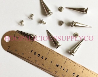 Screw Back Metal Spikes. 2 in, 1 in, or 3/4 in. Gold or Silver. Spike Screw Rivets. Heavy Duty. Chicago Screw. Cone Stud.Rivet Stud Spikes.